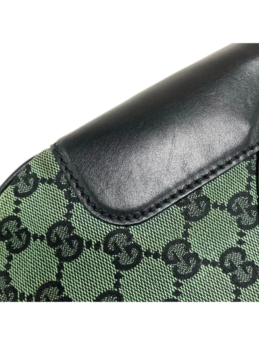 ★SOLD★ Gucci Shoulder Bag GG Pattern Green Black Leather - Picture 15 of 15